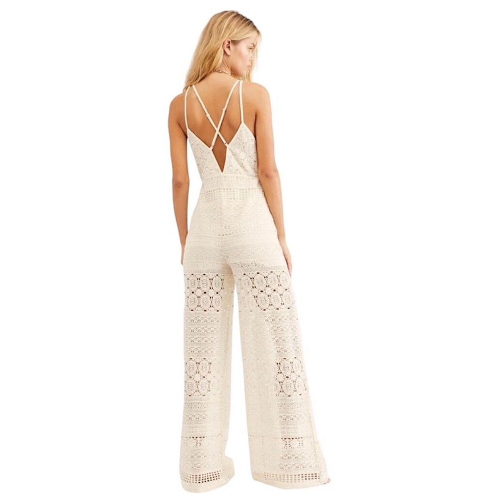 Free People Moon Bay Ivory Crochet Jumpsuit Sz Large - Picture 4 of 9
